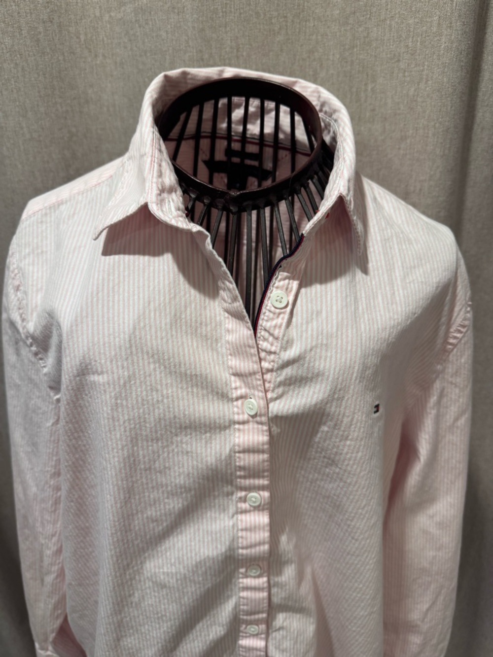 Tommy Hilfiger - Womens- 100% Cotton - Pink & White Stripe Button Down - Medium